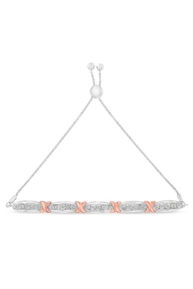 1/4 Cttw Round-Cut Diamond X & Tapered Bar Miracle-Set Bolo Bracelet